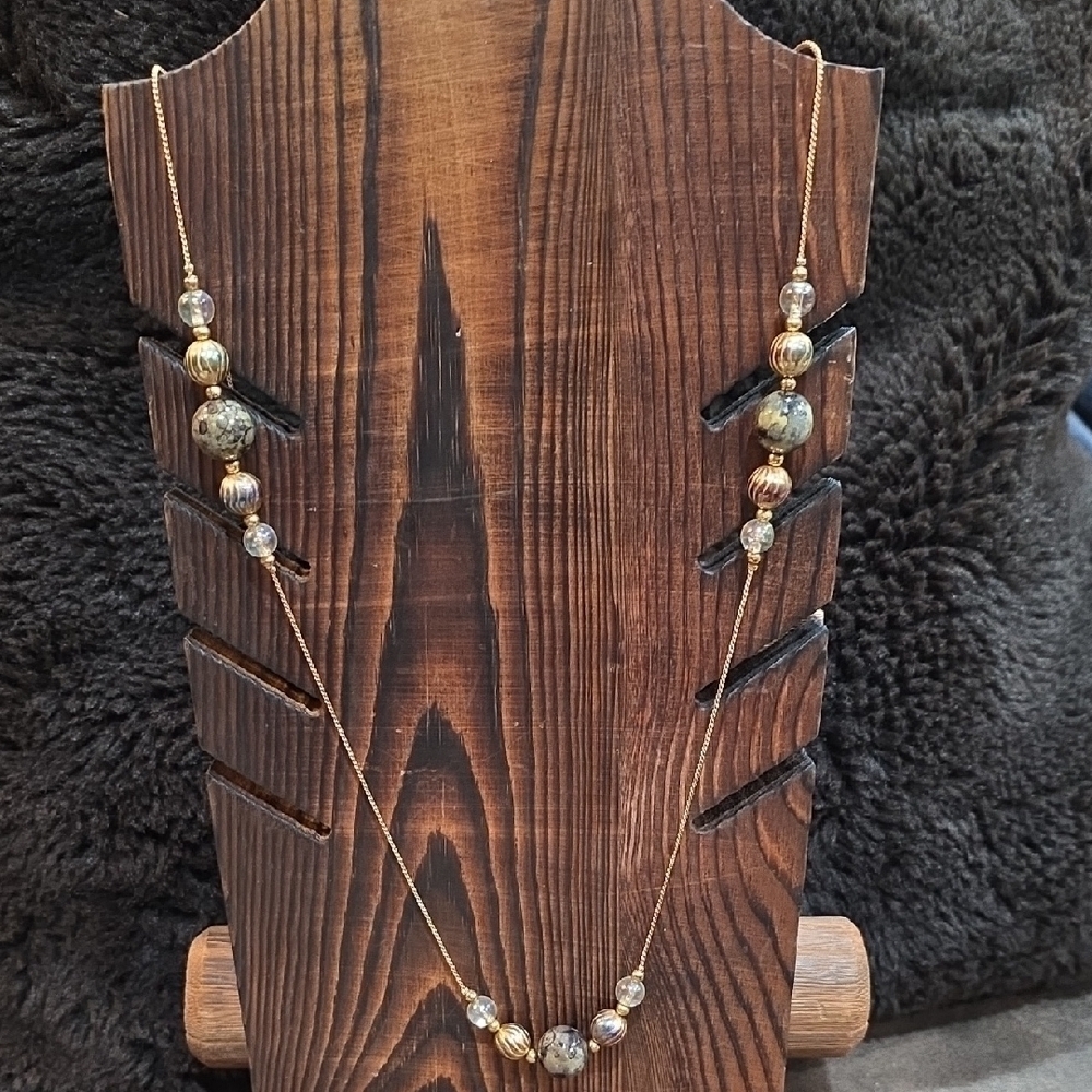 Gold Tone & Natural Stone Beaded Necklace (16" Small) #Boho #Jewelry